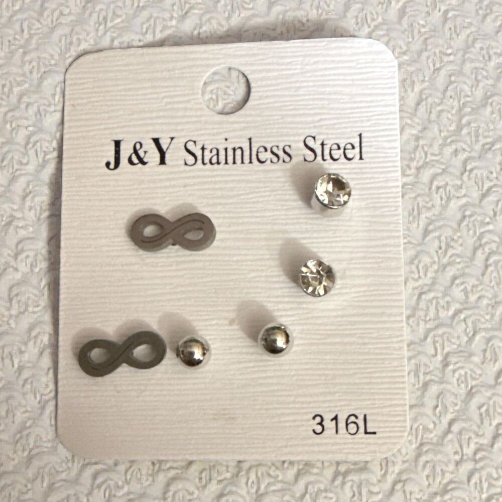 Stainless Steel Stud Earring Set  | Infinity | 3 Pair | Hypoallergenic